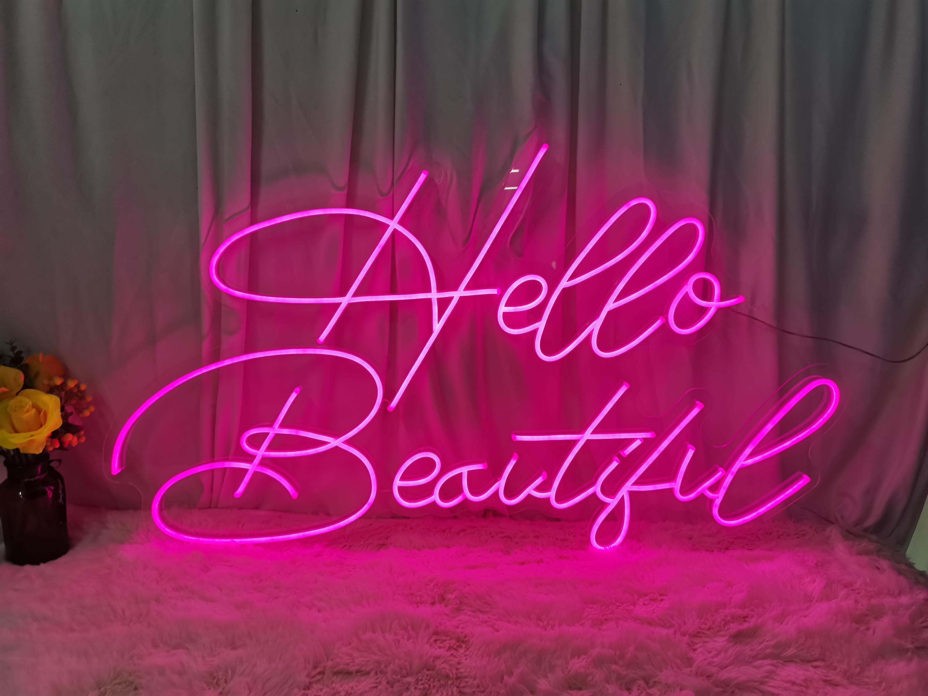 Hello Beautiful LED Neon Sign Light Office Living Room, Neon