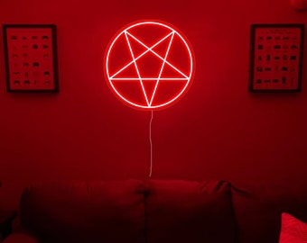 Led inverted pentagram sign  LED Light - Pentagram Shaped Sign Decoration - Ideal for Home Decor & Gift Heart Bible Сross Neon Sign