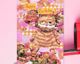 Happy Birthday!, fat orange cat | Funny Silly Cursed orange fat cat Birthday card Greetings Card for friend, partner, sibling, boyfriend