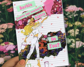 Learn your workers rights (UK) with Barbie - collage art zine