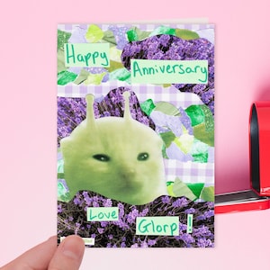 Joyeux anniversaire, j'adore Glorp ! | Carte d'anniversaire drôle de meme de chat extraterrestre vert idiot pour le petit ami de petite amie de partenaire d'amour
