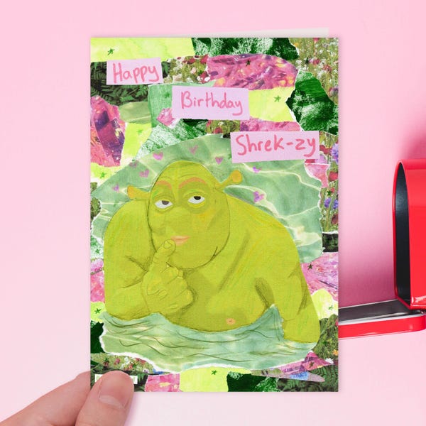 Happy Birthday Shrek-zy Shrek |  Silly shrek meme birthday card for friend, partner loved one