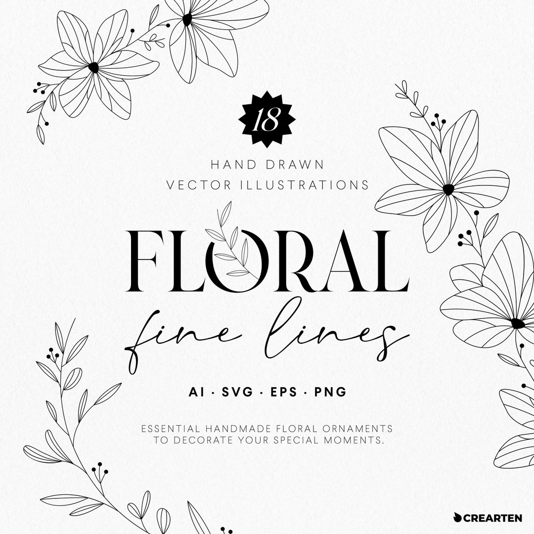 Floral Line Art Fine Lines, Botanical Line Art, Wedding Flowers, Hand ...