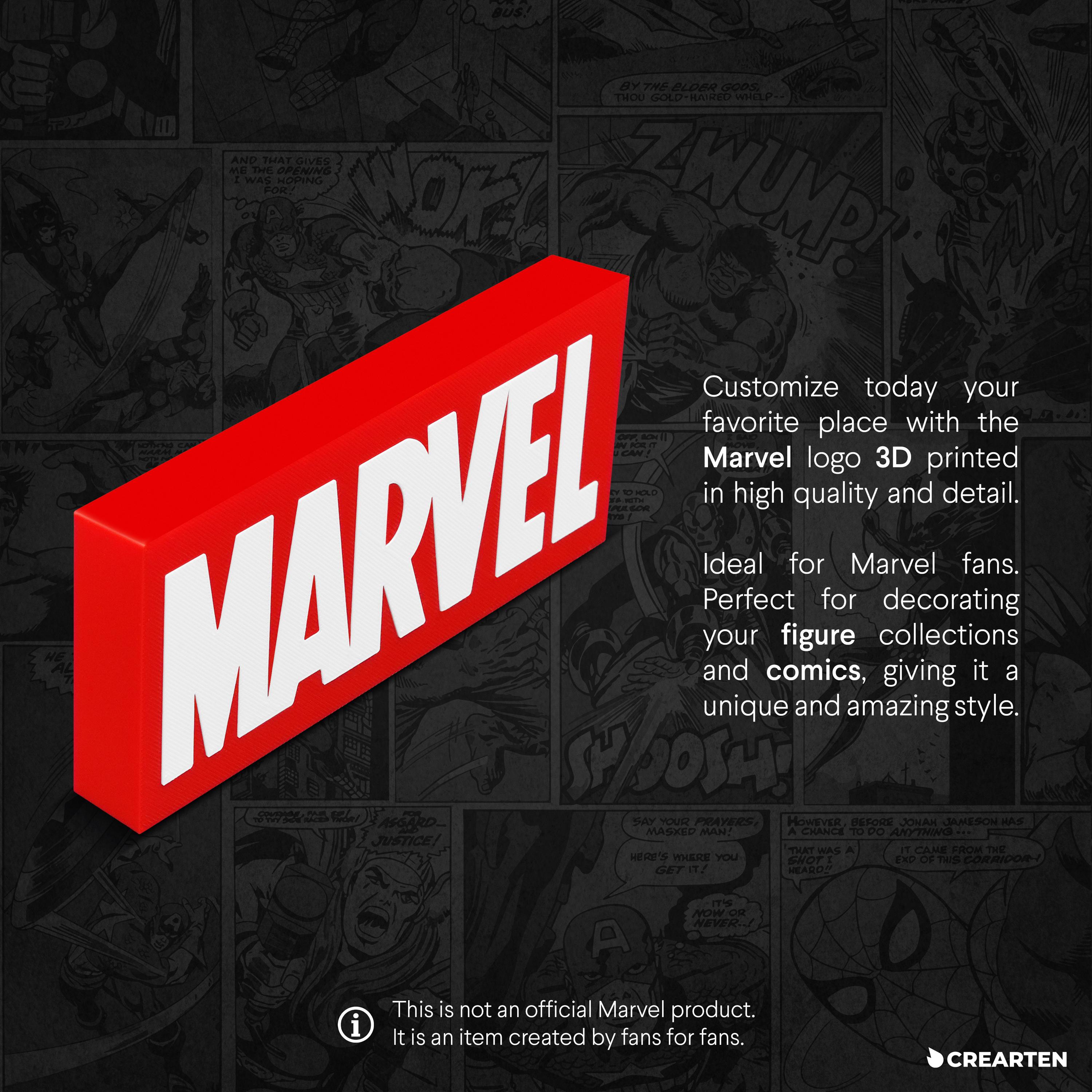Insegna Logo Marvel Stampata In 3D - Accessorio Da Scrivania O Scaffale Per Collezionisti