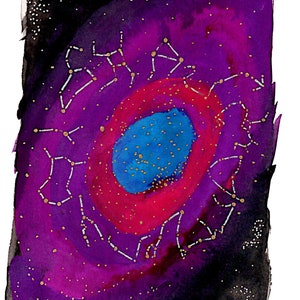 Zodiac Watercolor, constellations in space