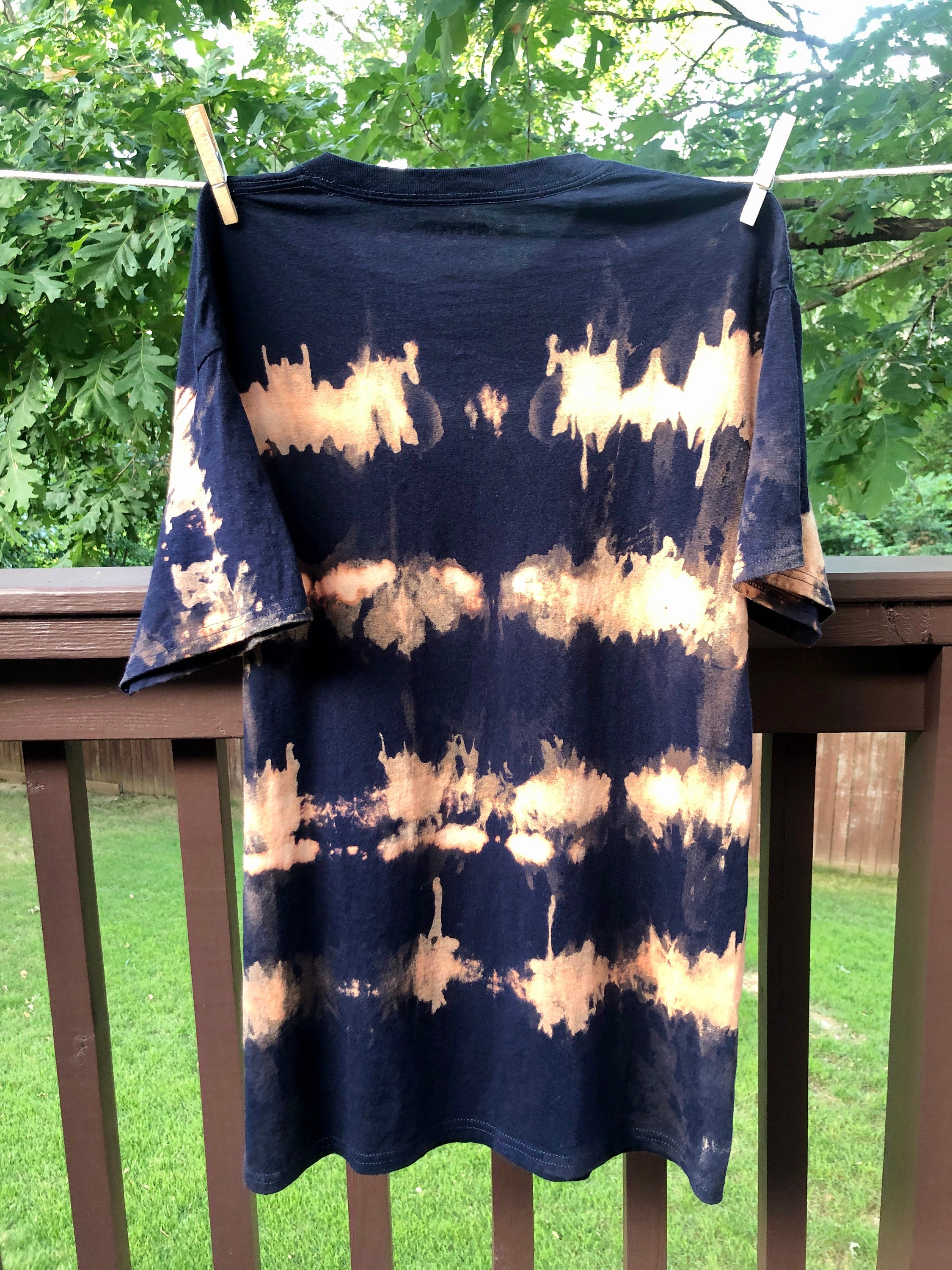 Navy Striped Bleach Dye TShirt Large Etsy