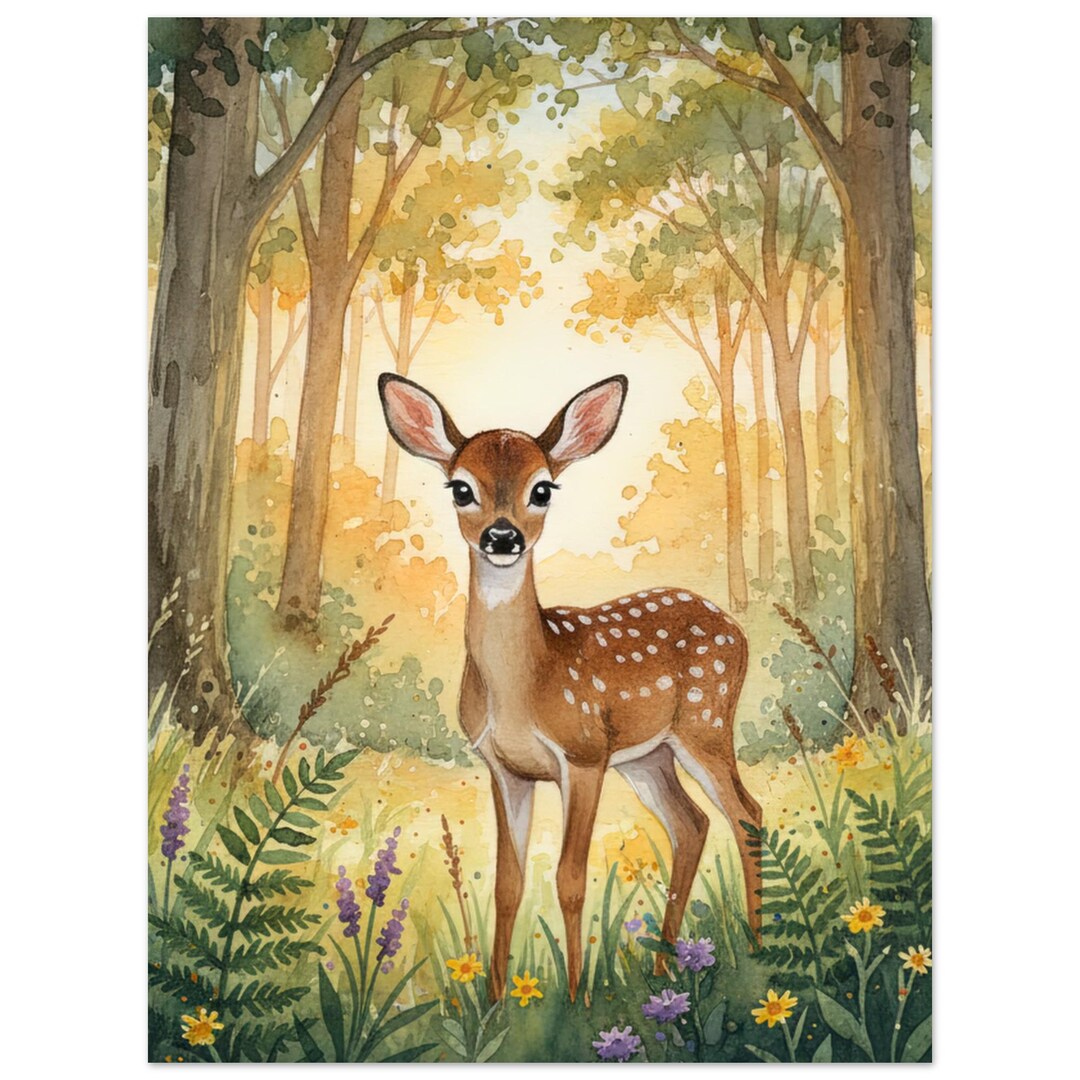 Forest Fawn Wall Art Digital Download | Woodland Baby Deer Fine Art ...