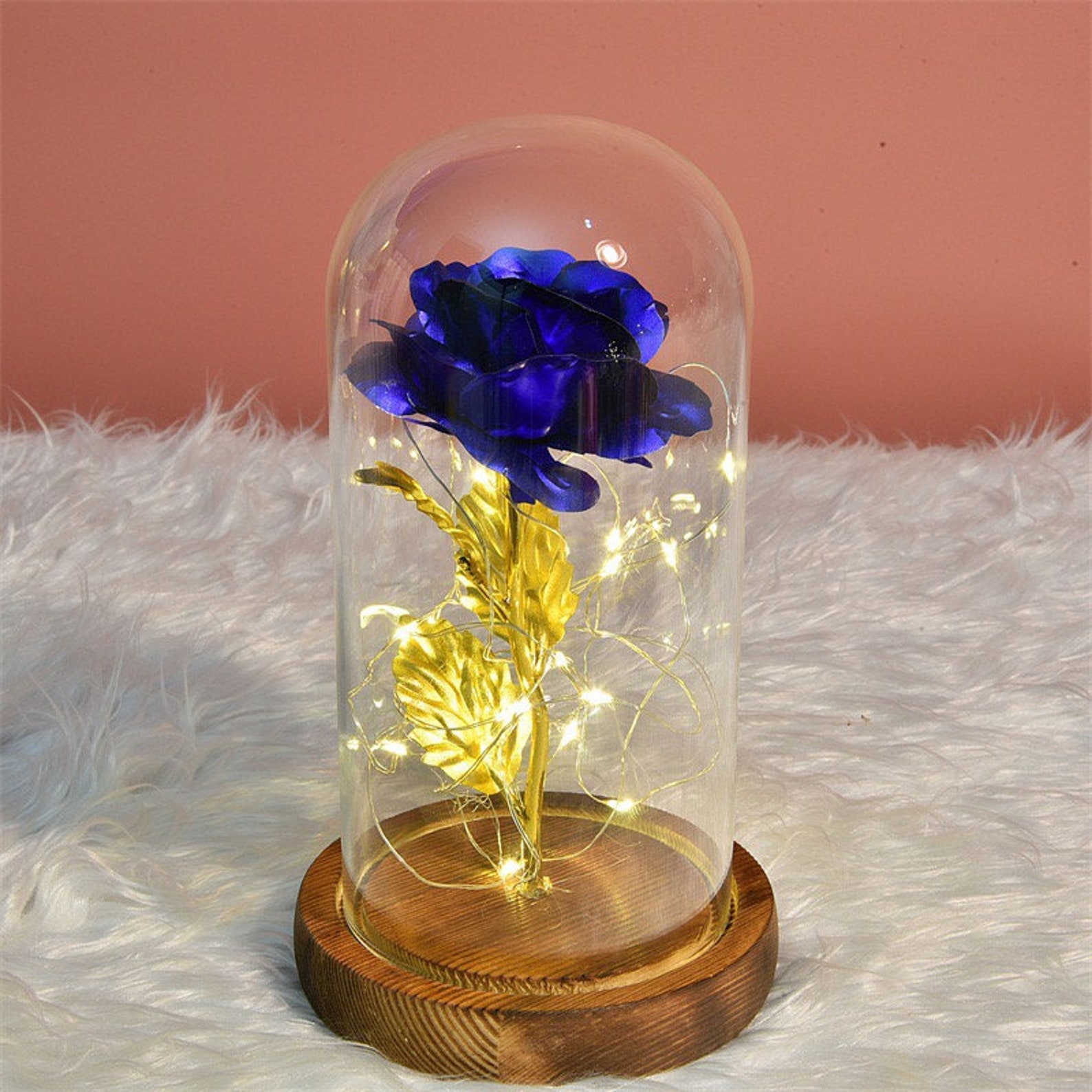 Rose Flower in Glass Dome with LED String Lights Unique Gifts Etsy