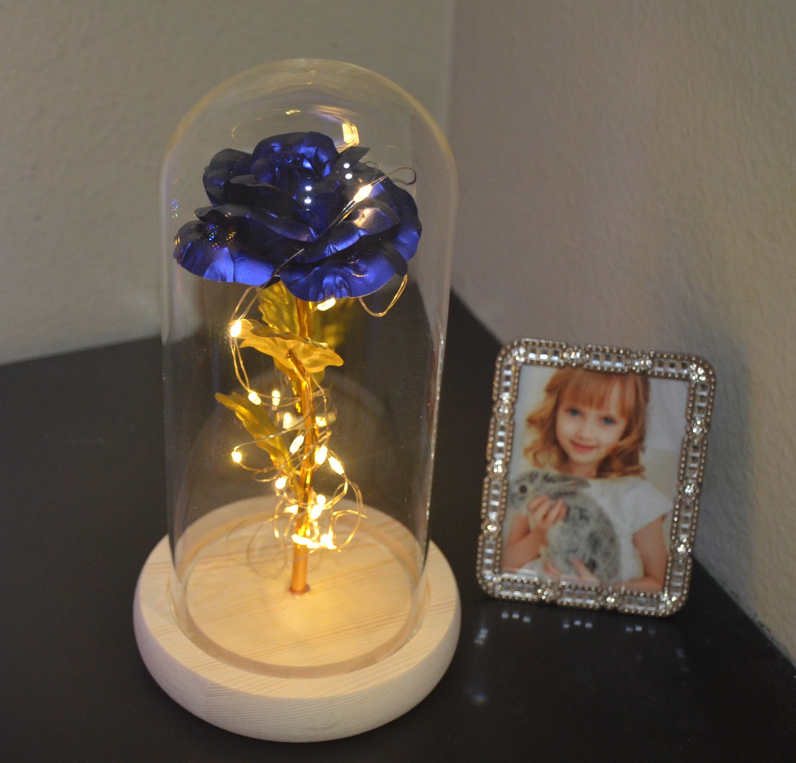 Unique Gift for Her Galaxy Rose Flower in Glass Dome with Led Light String on The Rose Gift for Best Friend Wife Girlfriend Birthday Graduation Anniversary Thanksgiving Gifts Purple Enchantress