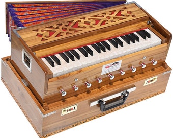 Teak Wood Harmonium- Traveler Portable Folding Type By Kaayna Musicals- 9 Stop- 5 Main- 4 Drones- 3.5 Octave- Coupler- Gig Bag- Tuning 440Hz