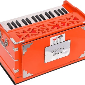 OM Harmonium Mini Magic By Kaayna Musicals 4 Stop 2 Drone 2.5 Octave Pastel Orange Color Gig Bag Bass-Male 440Hz, Yoga, Vocal, Bhajan image 4