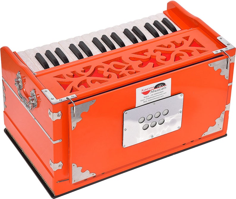 OM Harmonium Mini Magic By Kaayna Musicals 4 Stop 2 Drone 2.5 Octave Pastel Orange Color Gig Bag Bass-Male 440Hz, Yoga, Vocal, Bhajan image 4