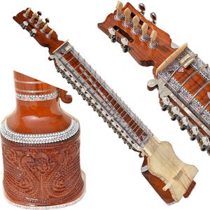 Handmade Tun Wood Dilruba: 4 Main, 15 Sympathetic Strings, Bow & Case