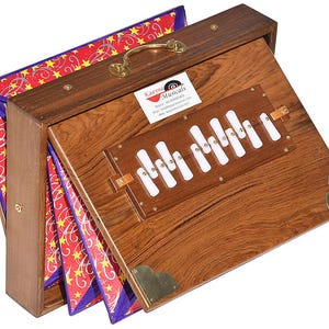 Shruti Box Teak Wood Size (16" X 12" X 3") Inches, Gig Bag, Natural Colour, Key- C To C- Lower Tone, 440Hz & 432Hz - Bhajan, Vocal, Mantra