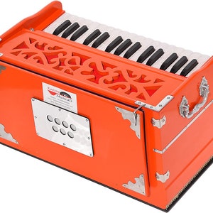 OM Harmonium Mini Magic By Kaayna Musicals 4 Stop 2 Drone 2.5 Octave Pastel Orange Color Gig Bag Bass-Male 440Hz, Yoga, Vocal, Bhajan image 9