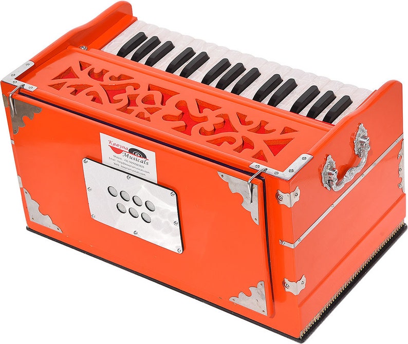 OM Harmonium Mini Magic By Kaayna Musicals 4 Stop 2 Drone 2.5 Octave Pastel Orange Color Gig Bag Bass-Male 440Hz, Yoga, Vocal, Bhajan image 9