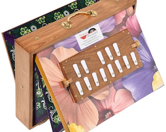 Shruti Box Teak Wood Size (16" X 12" X 3") Inches, Gig Bag, Flower Look Multi Colour- C To C- Lower Tone Reeds- 440 Hz, Yoga, Bhajan, Vocal