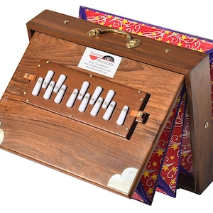 Shruti Box Teak Wood Size (16" X 12" X 3") Inches, Gig Bag, Natural Colour, Key-C To C- Lower Tone- 440Hz & 432Hz- Yoga, Bhajan Vocal Mantra