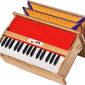 Harmonium in teak fatto a mano da Kaayna Musicals: 2,5 ottave, 440 Hz, con custodia morbida