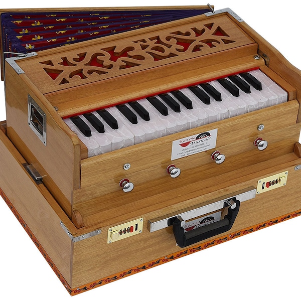 OM Mini Traveler Harmonium- 2.5 Octave By Kaayna Musicals- 2.5 Octave- 4 Stops- 2 Drone- Teak Color- Gig Bag- 440Hz- For Yoga Bhajan Kirtan