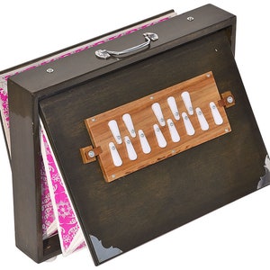 Handmade Dark Oak Shruti Box: 13-Key, Lower Tone, with Gig Bag