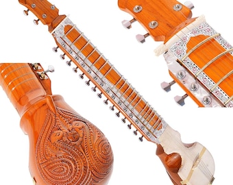 手作りのタンウッド製エスラジ：弓とケース付きのインドの弦楽器