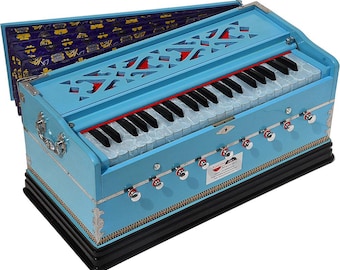 Pro Grade Sky Blue Harmonium: 3.5 Octaves, 9 Stops, Gig Bag