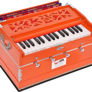 OM Harmonium Mini Magic By Kaayna Musicals 4 Stop 2 Drone 2.5 Octave Pastel Orange Color Gig Bag Bass-Male 440Hz, Yoga, Vocal, Bhajan image 1