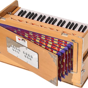 Safri Harmonium By Kaayna Musicals Portable Traveler Baja 3.5 Octaves 9 Stops 4 Drone Teak Color Gig Bag Bass-Male 440 Hz, Vocal image 5