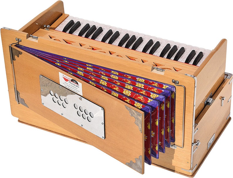 Safri Harmonium By Kaayna Musicals Portable Traveler Baja 3.5 Octaves 9 Stops 4 Drone Teak Color Gig Bag Bass-Male 440 Hz, Vocal image 5