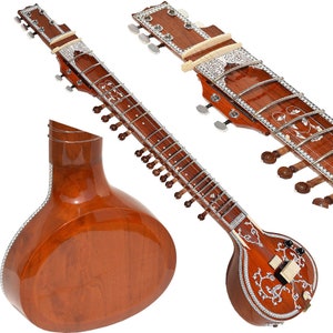 Sitar Ravi Shankar Style- Fiber Case Or Carry Bag- 7 Main, 12 to 13 Sympathetic Strings, Tun Wood, Extra Strings, Mizrabs- Volume & Tone