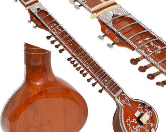 Sitar Ravi Shankar Style With Fiber Hard Case- 7 Main, 12 to 13 Sympathetic Strings, Tun Wood, Extra Strings, Mizrab, Pick-Up- Volume & Tone