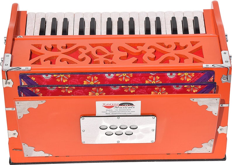 OM Harmonium Mini Magic By Kaayna Musicals 4 Stop 2 Drone 2.5 Octave Pastel Orange Color Gig Bag Bass-Male 440Hz, Yoga, Vocal, Bhajan image 6