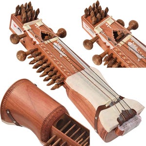 Handmade Tun Wood Sarangi: Indian String Instrument with Bow, Bag & Accessories
