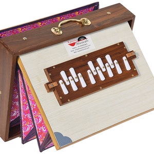 Shruti Box Teak Wood Size (16&quot; X 12&quot; X 3&quot;) Inches, Gig Bag, White Multi Colour- C To C- Lower Tone- 440Hz & 432Hz, Yoga, Bhajan Vocal Mantra
