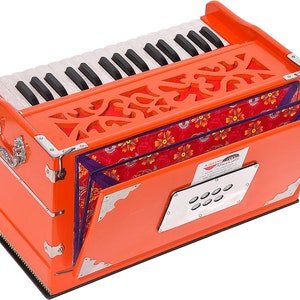 OM Harmonium Mini Magic By Kaayna Musicals 4 Stop 2 Drone 2.5 Octave Pastel Orange Color Gig Bag Bass-Male 440Hz, Yoga, Vocal, Bhajan image 5