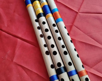 Bamboo Flute Set- 4 Pcs- Indian Hand Made, Best Quality- D#, F, F#, G#