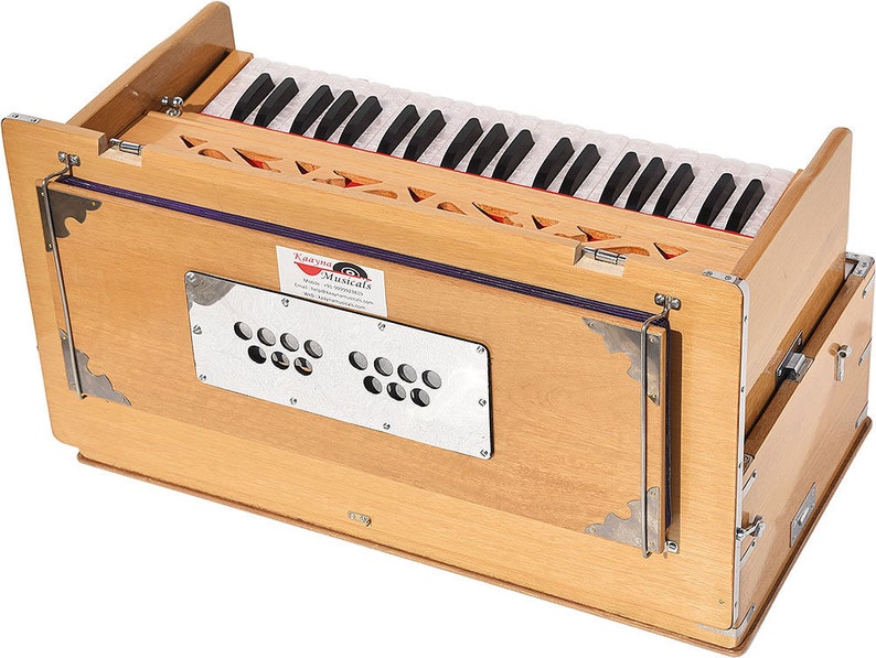 Safri Harmonium By Kaayna Musicals Portable Traveler Baja 3.5 Octaves 9 Stops 4 Drone Teak Color Gig Bag Bass-Male 440 Hz, Vocal image 6