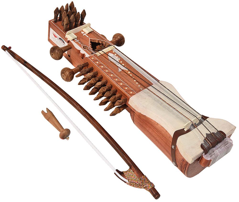 Handmade Tun Wood Sarangi: Indian String Instrument With Bow, Bag