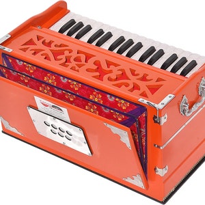 OM Harmonium Mini Magic By Kaayna Musicals 4 Stop 2 Drone 2.5 Octave Pastel Orange Color Gig Bag Bass-Male 440Hz, Yoga, Vocal, Bhajan image 7