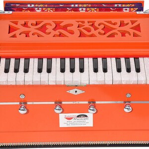 OM Harmonium Mini Magic By Kaayna Musicals 4 Stop 2 Drone 2.5 Octave Pastel Orange Color Gig Bag Bass-Male 440Hz, Yoga, Vocal, Bhajan image 2