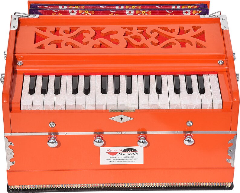 OM Harmonium Mini Magic By Kaayna Musicals 4 Stop 2 Drone 2.5 Octave Pastel Orange Color Gig Bag Bass-Male 440Hz, Yoga, Vocal, Bhajan image 2