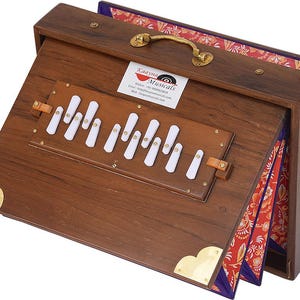 Shruti Box Teak Wood Size (16" X 12" X 3") Inches, Gig Bag, Natural Colour, Key-C To C- Lower Tone- 440Hz & 432Hz, Yoga, Bhajan Vocal Mantra