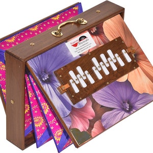 Shruti Box Teak Wood Size (16" X 12" X 3") Inches, Gig Bag, Flower Look Multi Colour- C To C- Lower Tone- 440Hz & 432Hz, Yoga, Bhajan, Vocal