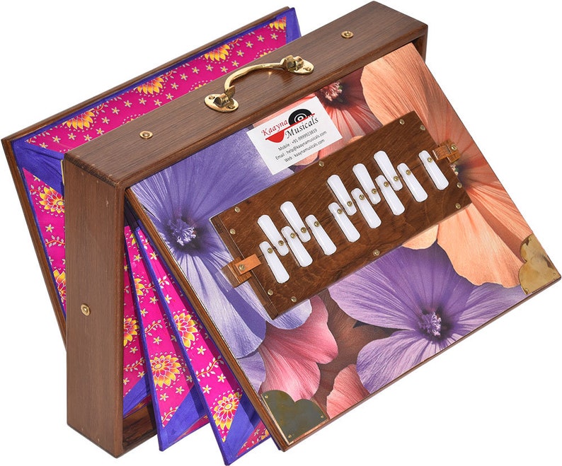 Shruti Box Teak Wood Size 16 X 12 X 3 Inches, Gig Bag, Flower Look