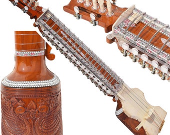 Dilruba With Fiber Hard Case, Machine Head Tuning, 4 Main- 15 Sympathetic Strings, Tun Wood, Natural Wood Finish, With Horsehair Bow, Rosin