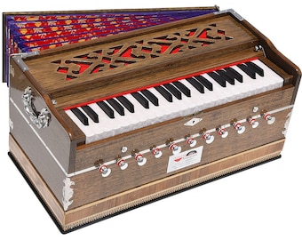 Harmonium Pro Grade By Kaayna Musicals- 11 Stop- 6 Main- 5 Drone- 3.5 Octaves- Oak Finish- Coupler- Gig Bag- Bass-Male 440 Hz - Yoga- Kirtan