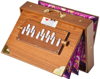 Shruti Box Teak Wood Size (16" X 12" X 3") Inches, Gig Bag, Natural Colour, Key- C To C- Lower Tone Reed- 440Hz, Yoga, Bhajan, Vocal, Mantra