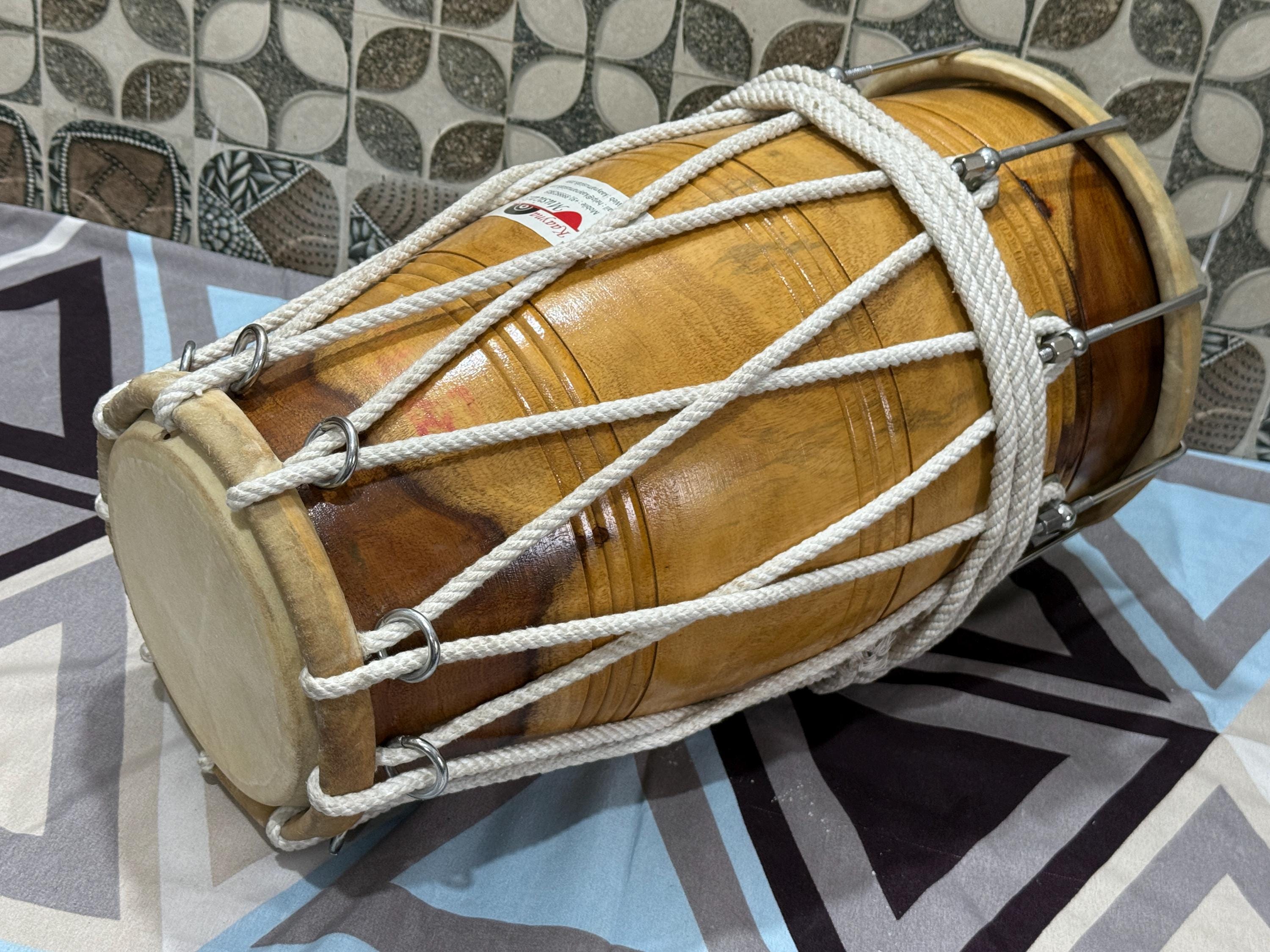Handmade Sheesham Wood Dholak Drum: Rope Bolt Tuned With Carry