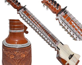 Dilruba mit Faser-Hard-Case, Mechanik-Tuning, 4 Main-15 Sympathetic Strings, Tune-Holz, Naturholzfarbe, mit Pferde-Haarschleife, Kolophonium